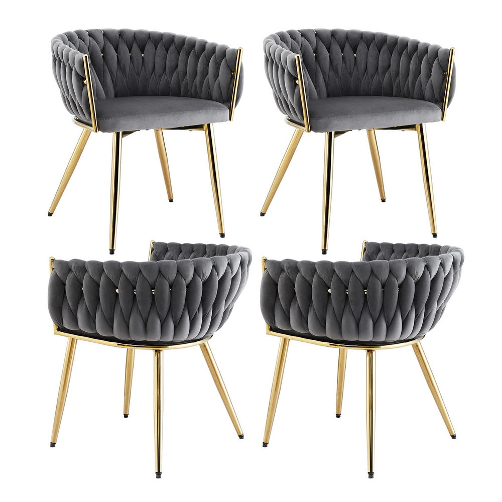 Linden 1 Set of 4 Dining Chairs Velvet Armchair Grey