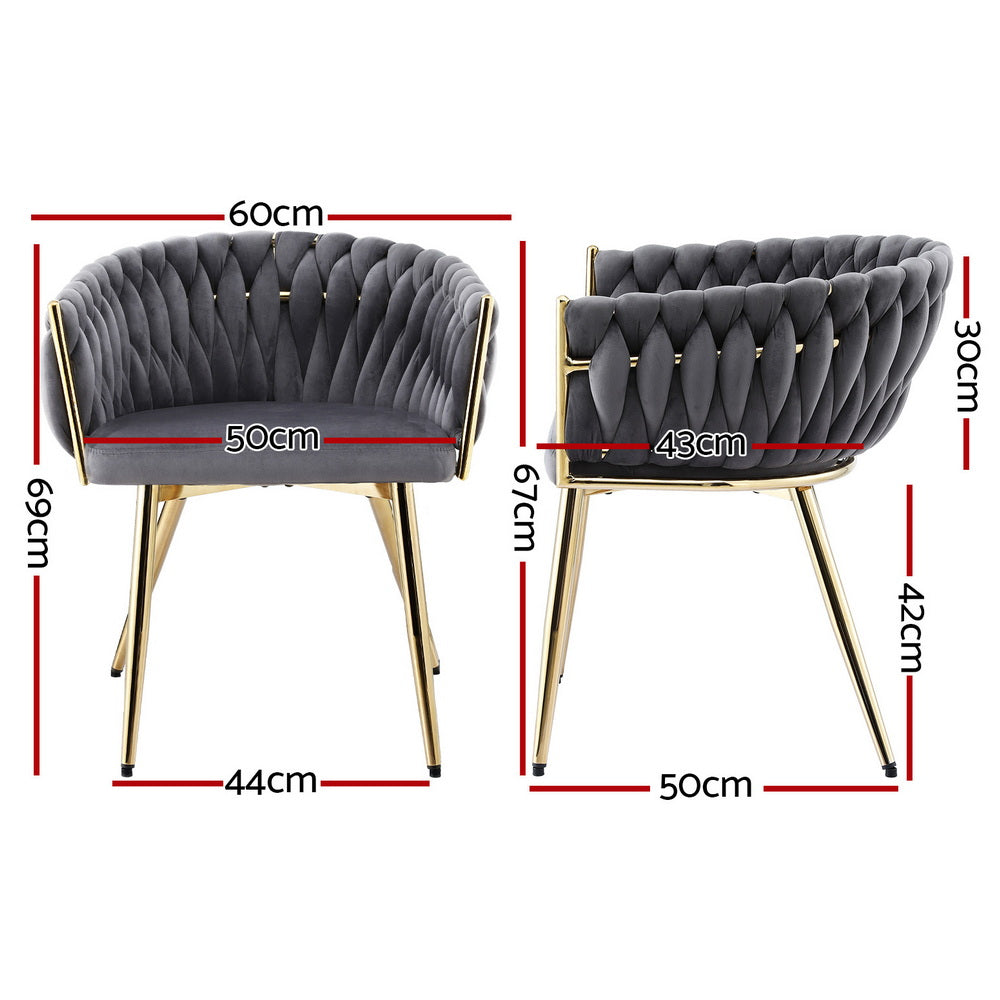 Mira Velvet Armchair Dining Chairs – Grey / Charcoal – Set of 4