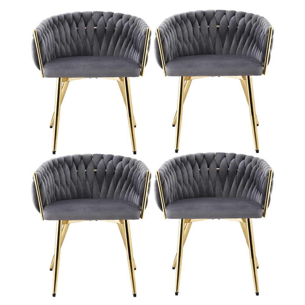 Mira Velvet Armchair Dining Chairs – Grey / Charcoal – Set of 4