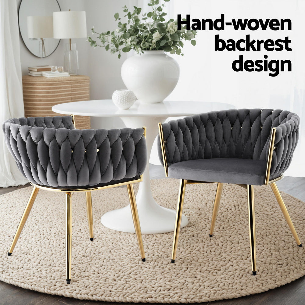 Mira Velvet Armchair Dining Chairs – Grey / Charcoal – Set of 4