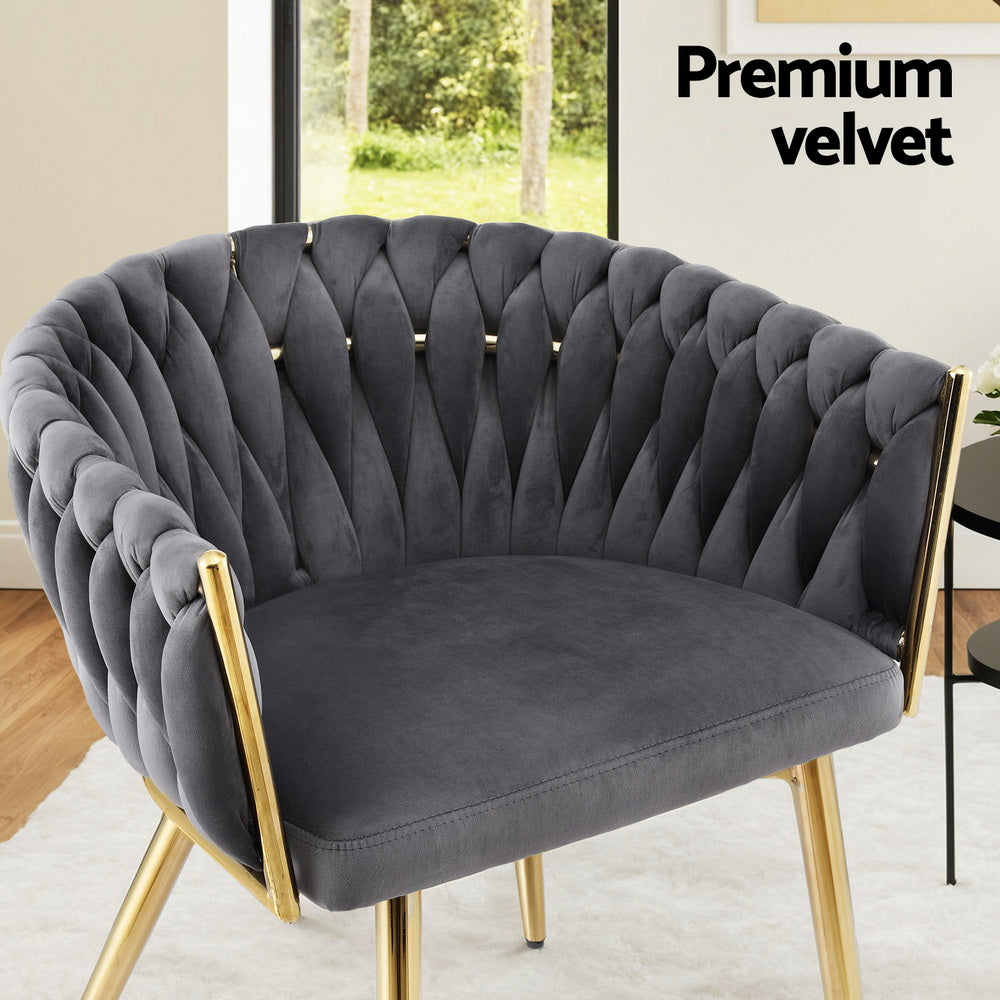 Mira Velvet Armchair Dining Chairs – Grey / Charcoal – Set of 4