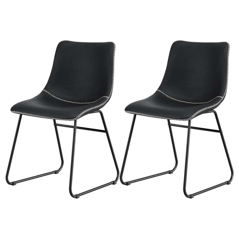 Nova 2x Dining Chairs Retro PU Leather Kitchen Lounge Cafe Accent Chair Black