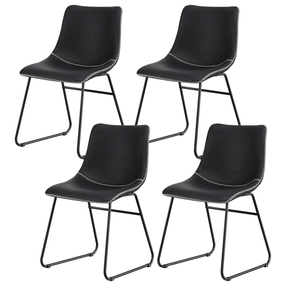 Linden 4x Dining Chairs Retro PU Leather Kitchen Lounge Cafe Accent Chair Black