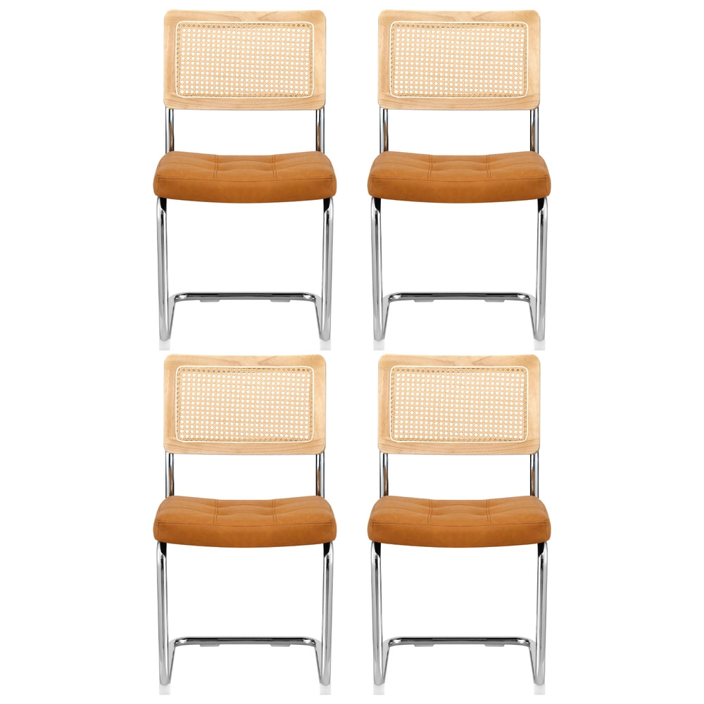 Serano Cantilever Rattan Dining Chairs – Brown – Set of 4