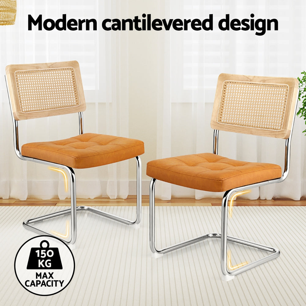 Serano Cantilever Rattan Dining Chairs – Brown – Set of 4