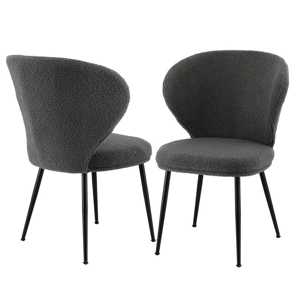 Haven 2x Dining Chairs Sherpa Boucle Wing Back Grey