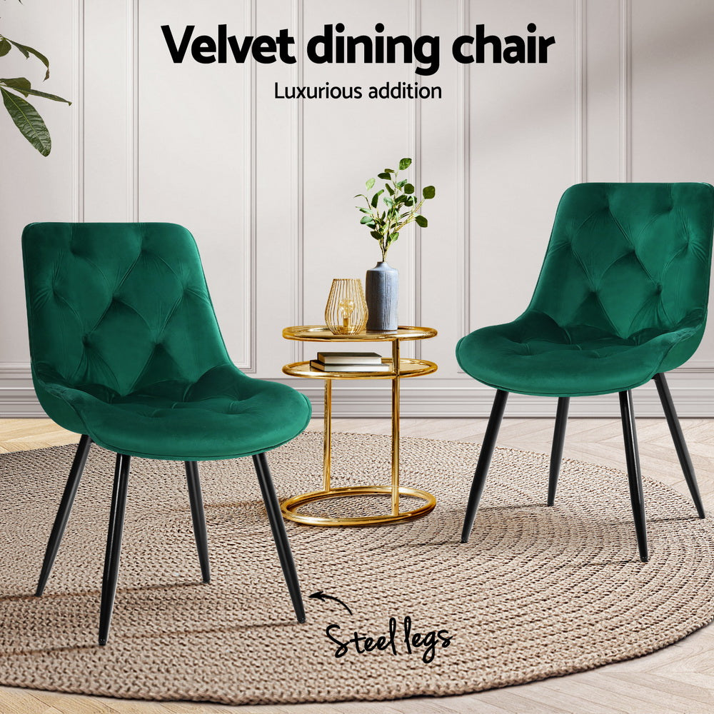 Marlowe Velvet Dining Chairs – Green – Set of 4
