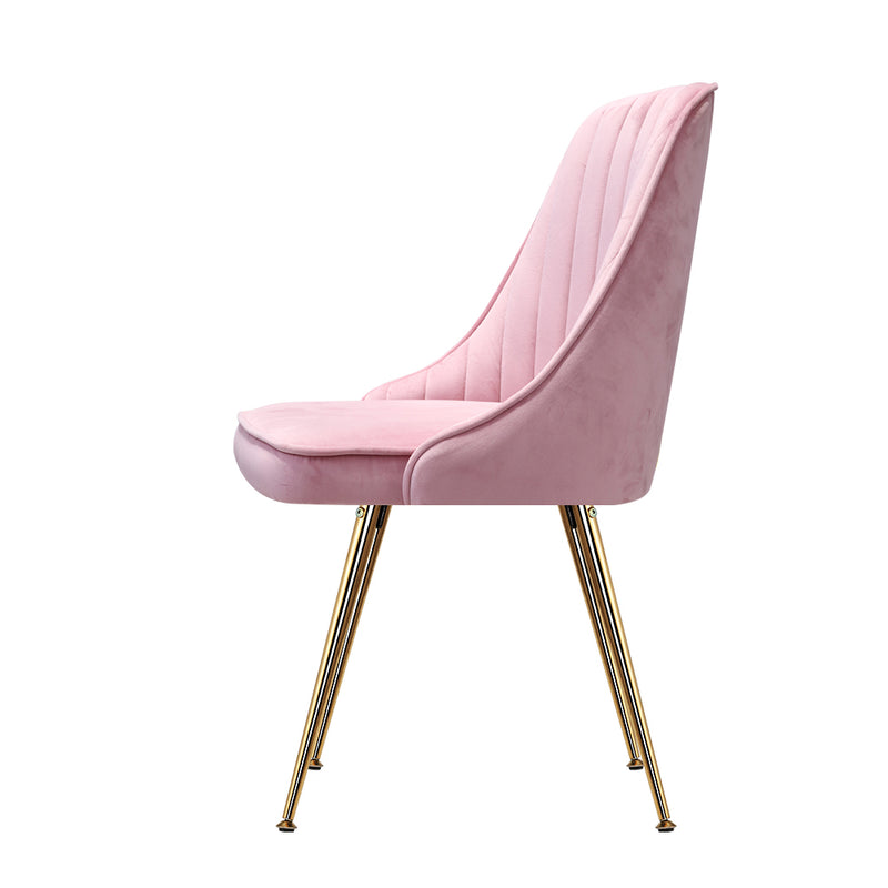 Set of 2 Velvet Dining Chairs - Pink