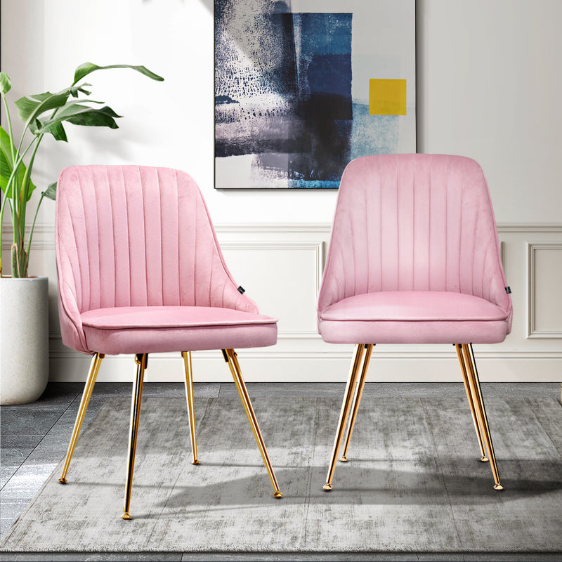 Set of 2 Velvet Dining Chairs - Pink