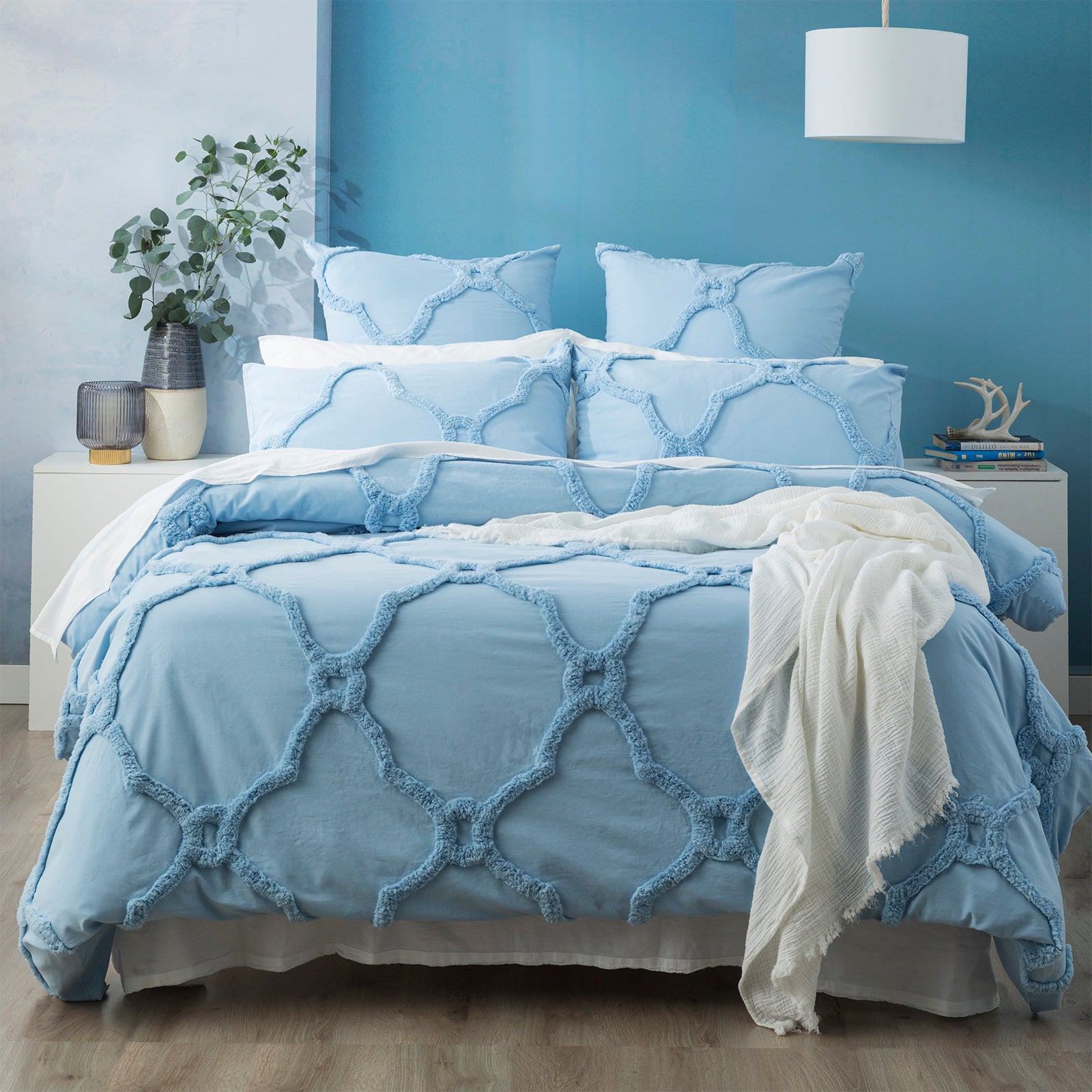 Moroccan 100% Cotton Chenille Vintage Washed Tufted Sky European Pillowcase