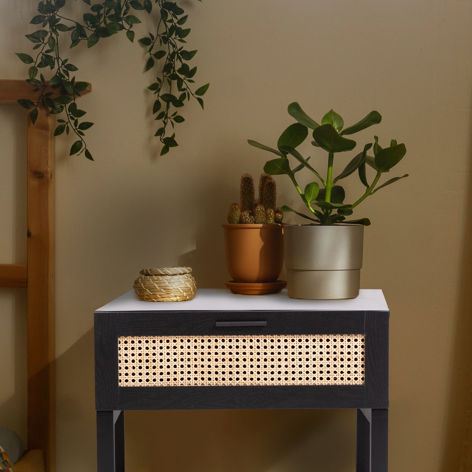 Tulum Rattan Bedside Table – Black – 60cm