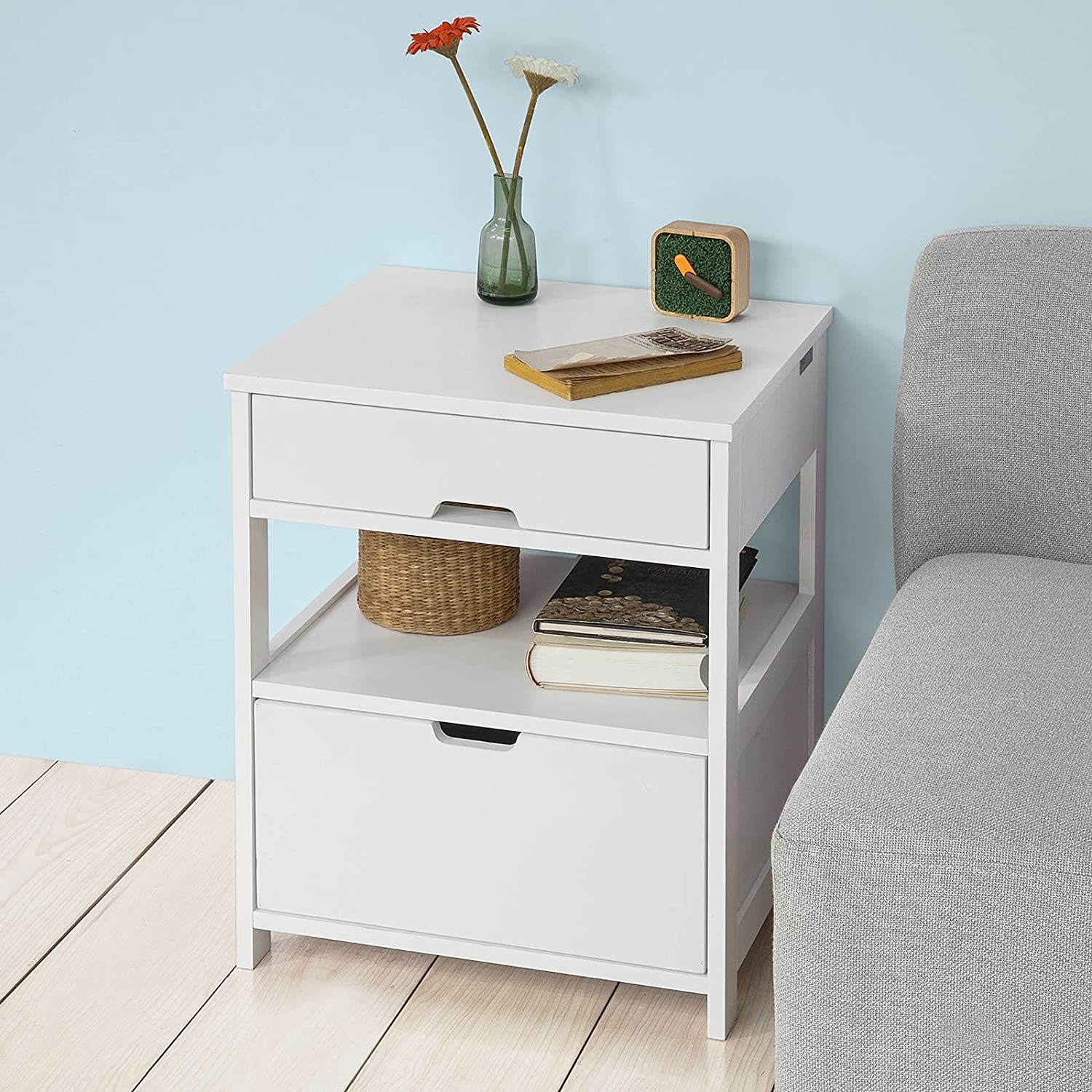 Atlas White Bedside Table with 2 Drawers