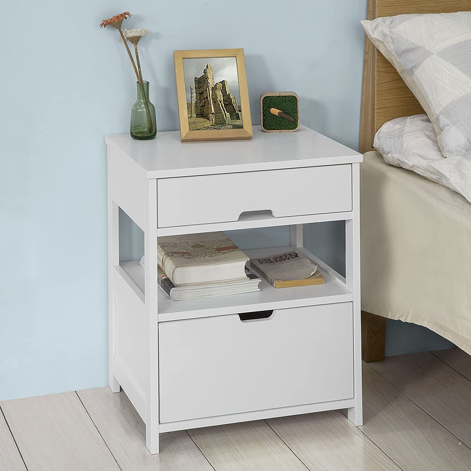 Atlas White Bedside Table – White – 2 Drawers