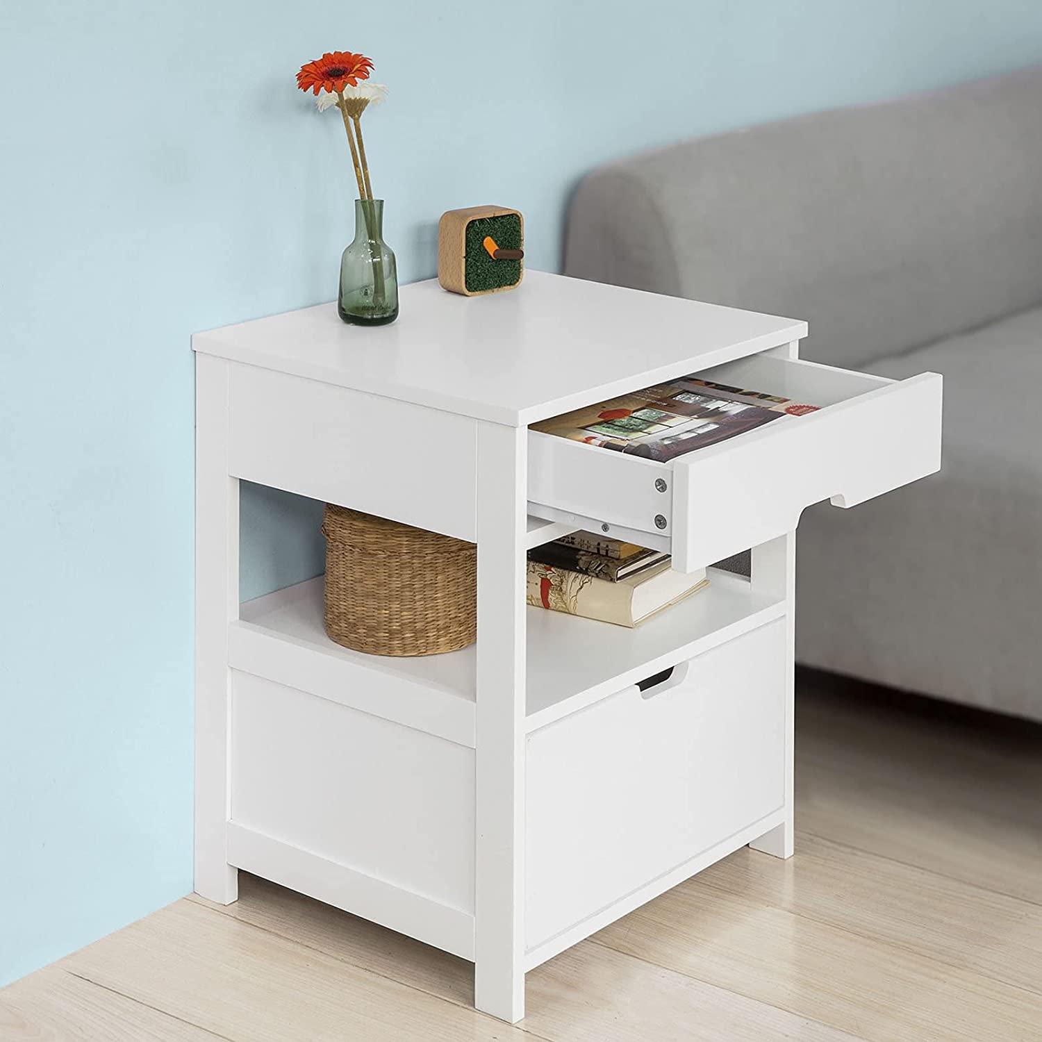 Atlas White Bedside Table – White – 2 Drawers