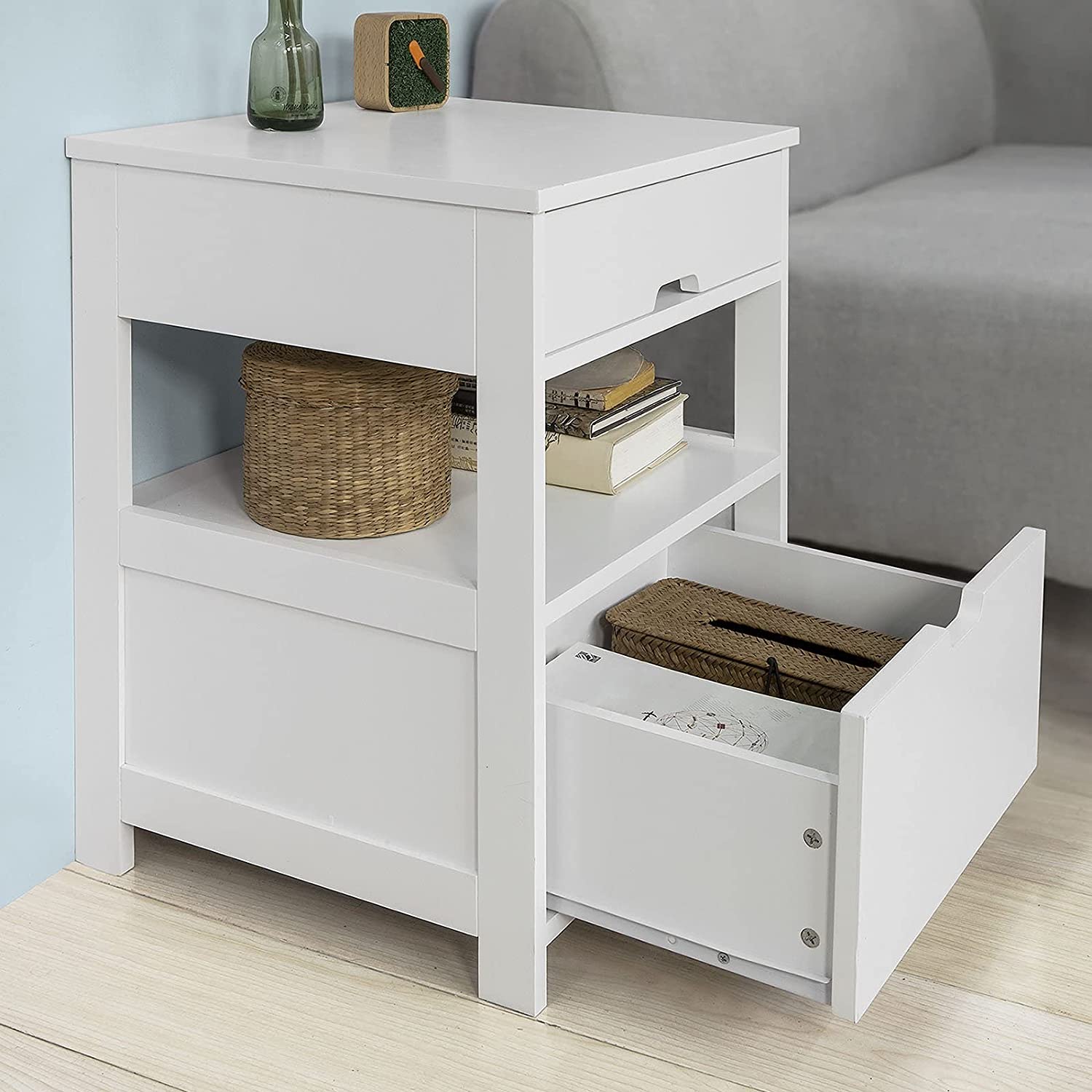 Atlas White Bedside Table – White – 2 Drawers