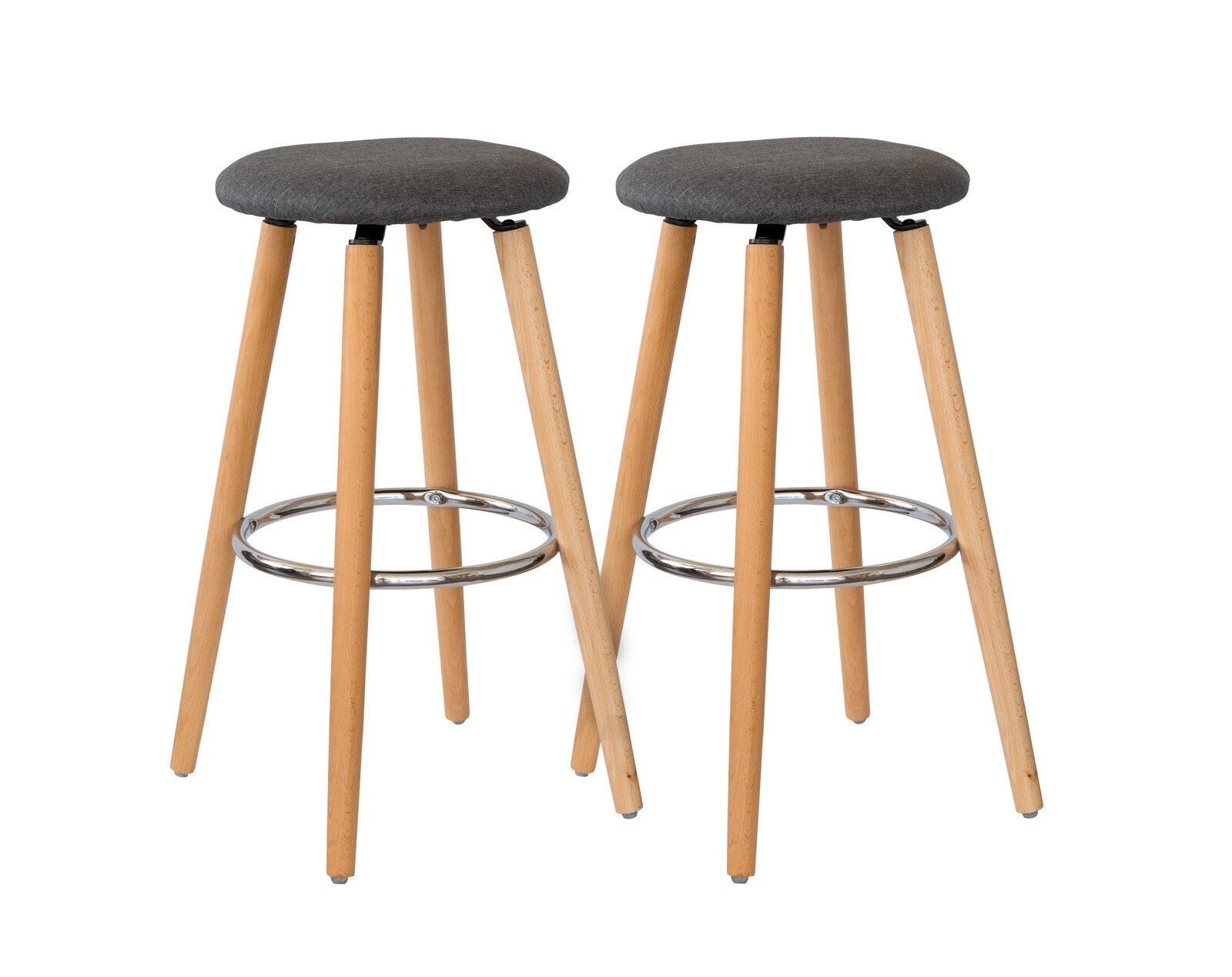 Linden 2 Cotton/Steel Modern Padded Barstools (Grey/Wood)