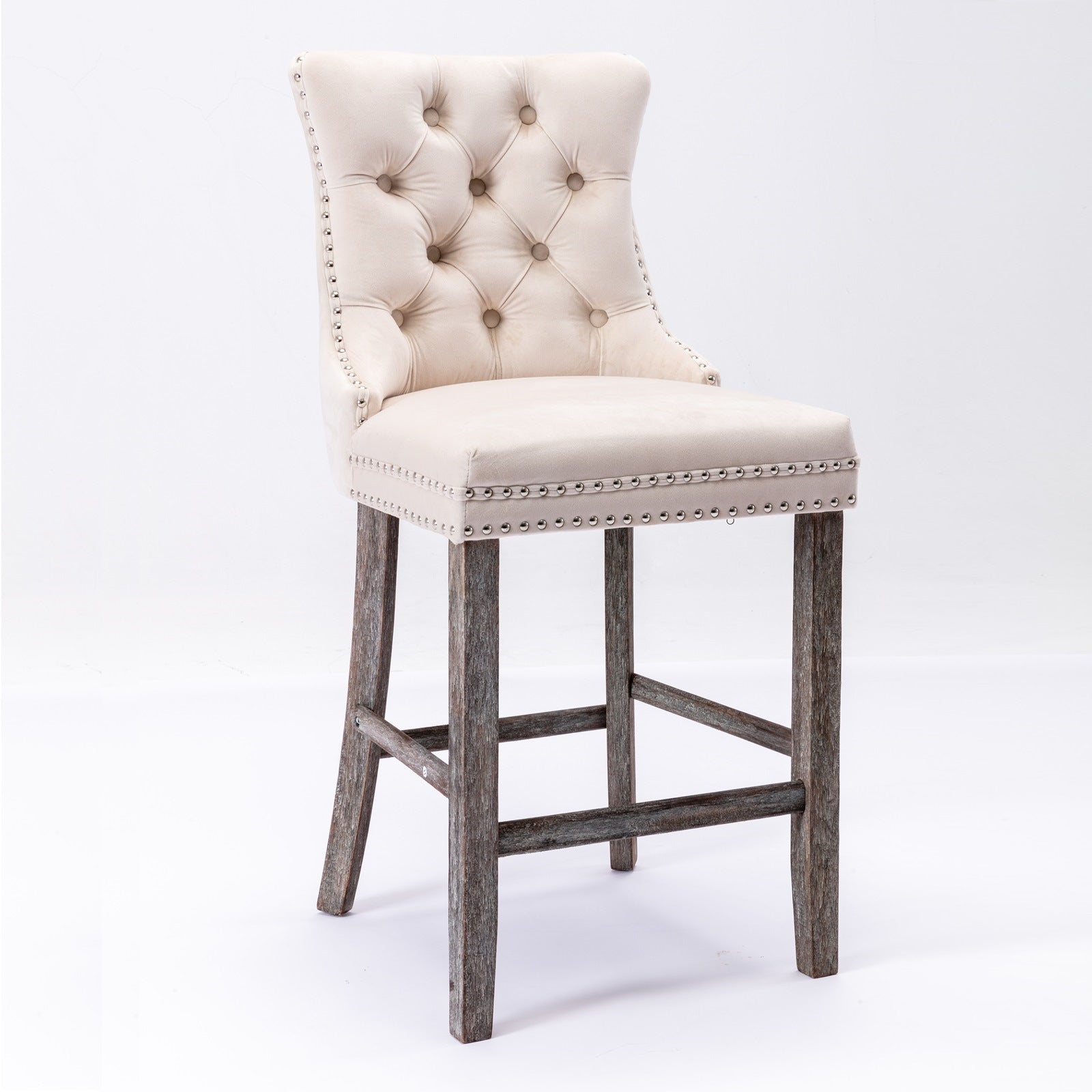 Nova Velvet Tufted Bar Stools – Beige – Set of 4