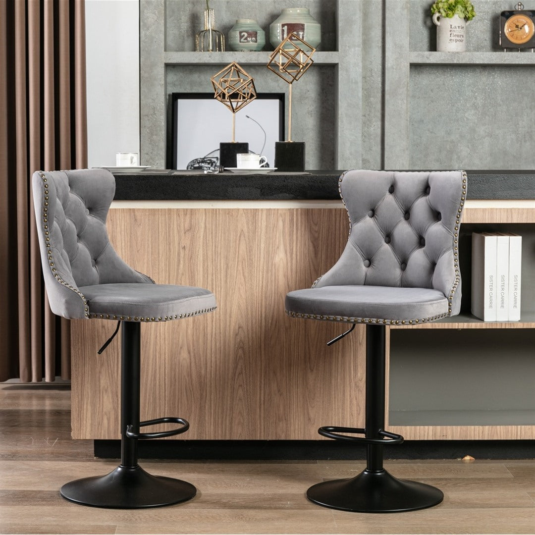 Rowan Velvet Swivel Bar Stools – Grey – Set of 4