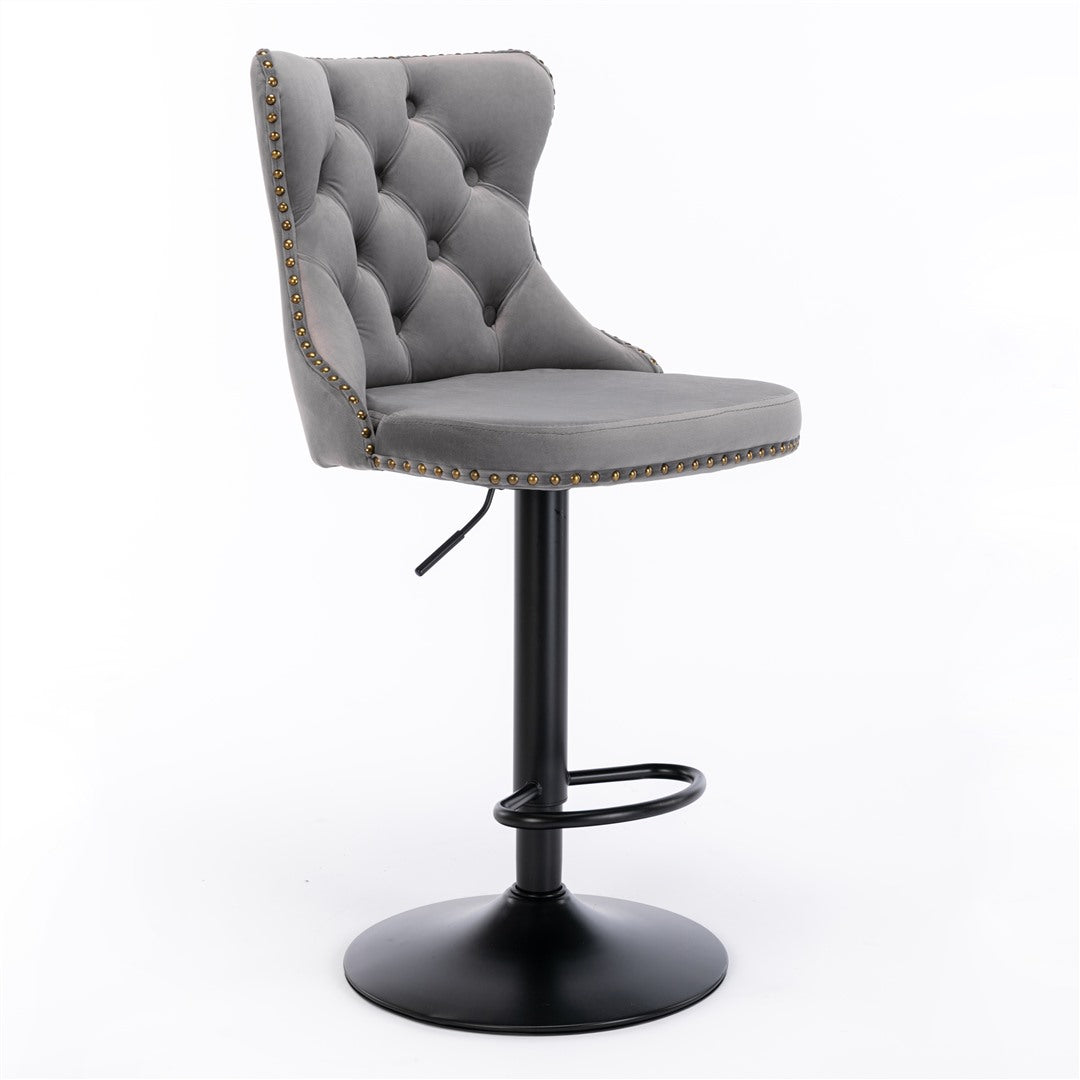 Rowan Velvet Swivel Bar Stools – Grey – Set of 4