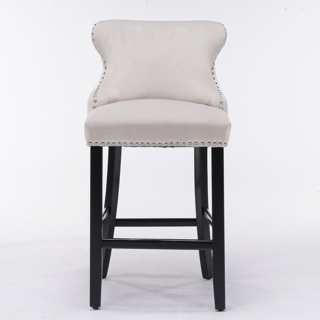 Arlo Velvet Button Tufted Bar Stools – Beige – Set of 4