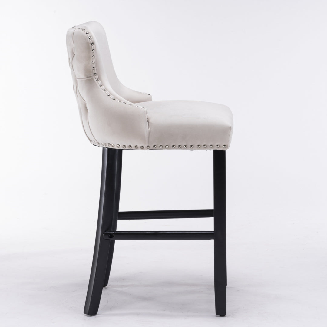 Arlo Velvet Button Tufted Bar Stools – Beige – Set of 4
