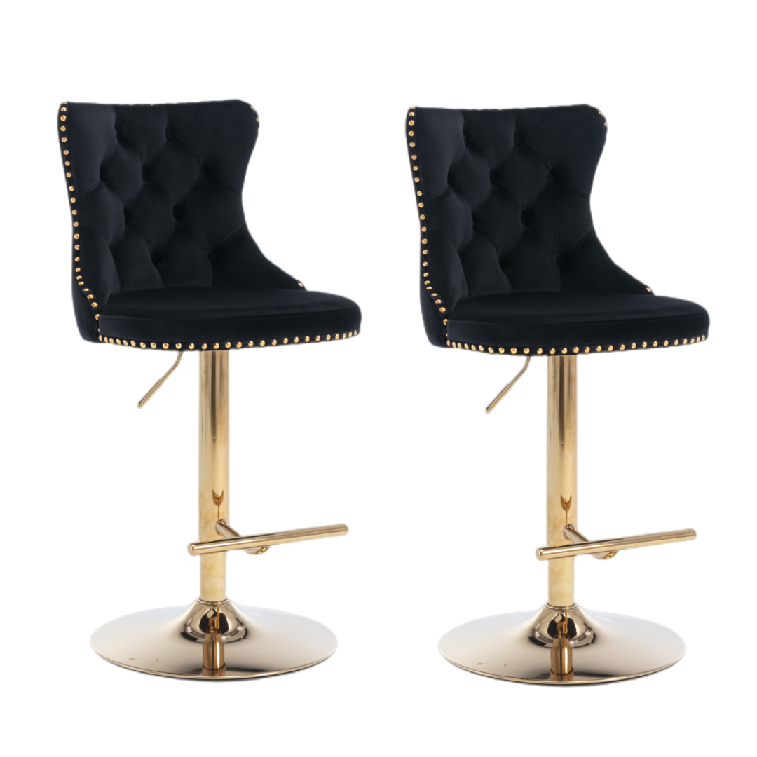 Arlo Velvet Swivel Bar Stools – Black – Set of 4