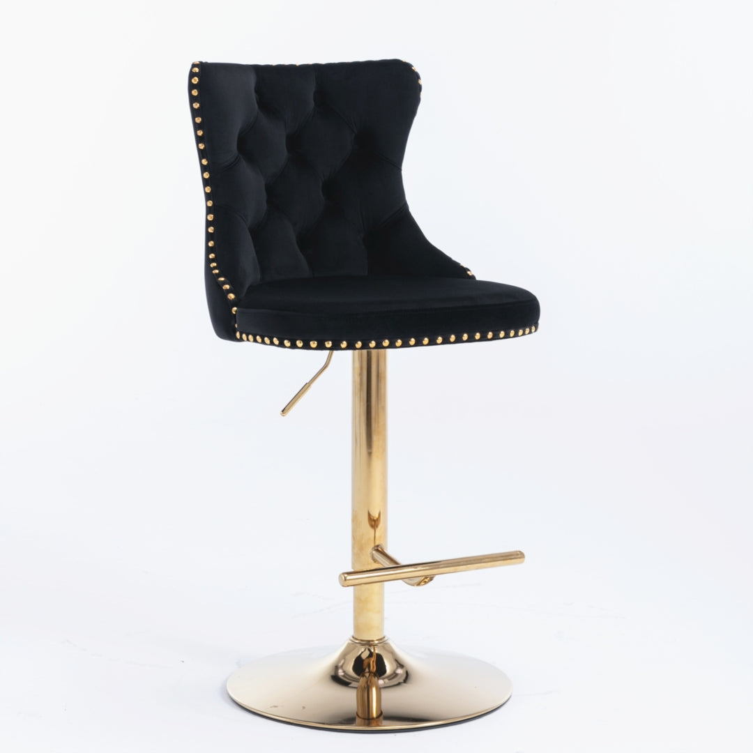 Arlo Velvet Swivel Bar Stools – Black – Set of 4