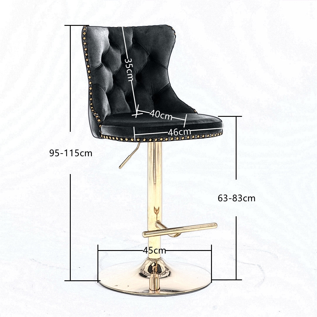 Preston Velvet Swivel Bar Stools with Footrest – Black – Set of 2