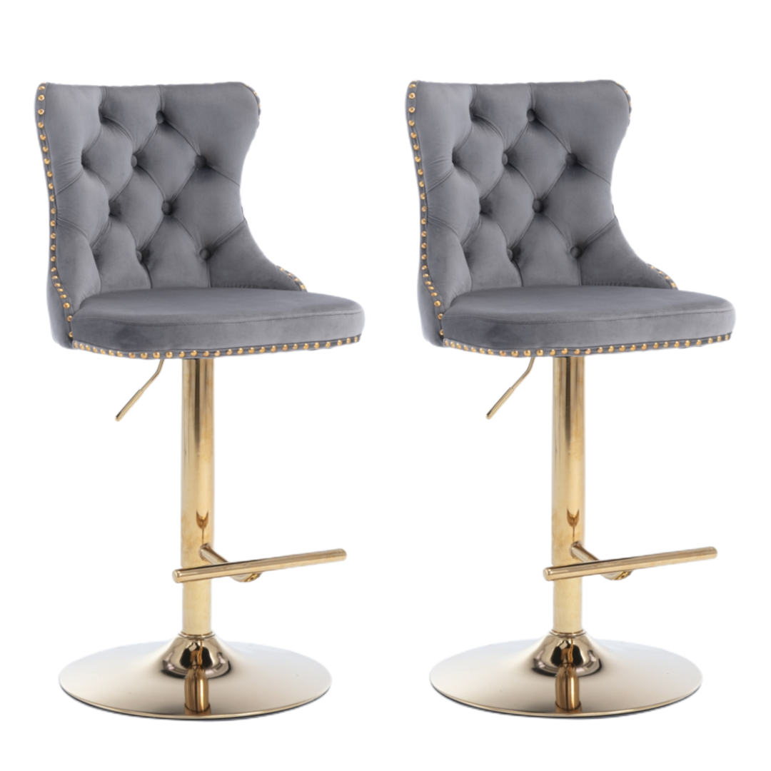 Linden Velvet Swivel Bar Stools – Grey – Set of 4