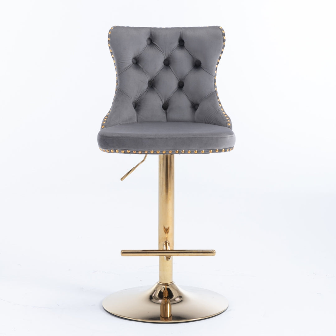 Linden Velvet Swivel Bar Stools – Grey – Set of 4