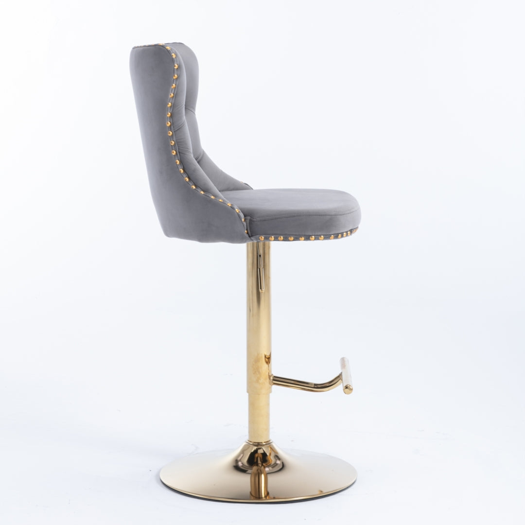 Linden Velvet Swivel Bar Stools – Grey – Set of 4