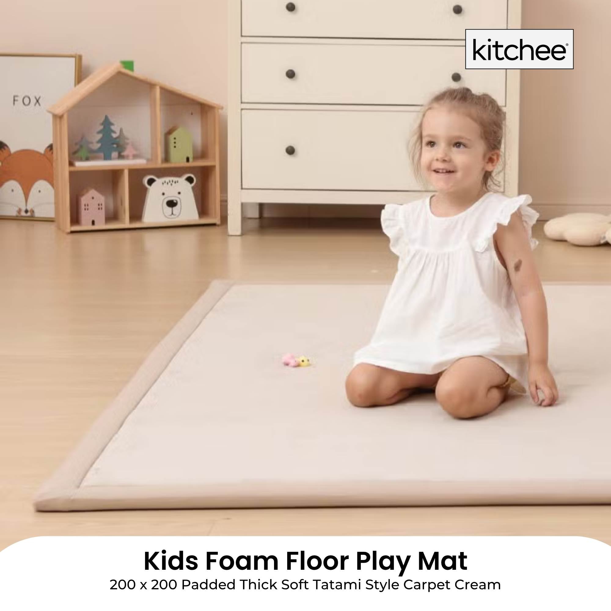 Senna Kids Foam Floor Play Mat – Cream – 200 × 200 cm