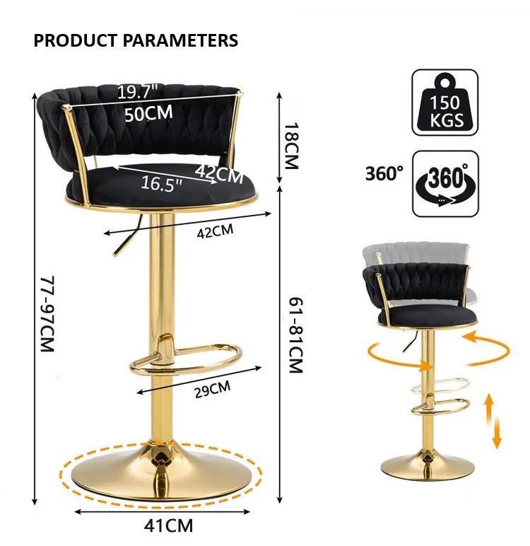 Serenita Velvet Counter Stools – Black – Set of 2