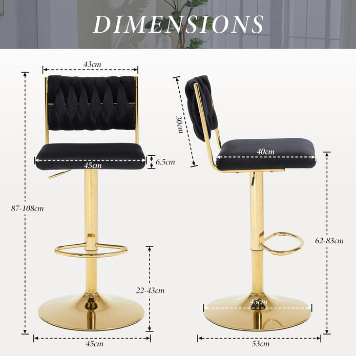 Haven Braided Back Bar Stools – Black – Set of 2