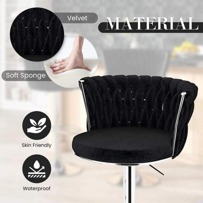 Corbyn Velvet Swivel Counter Stools – Black – Set of 2