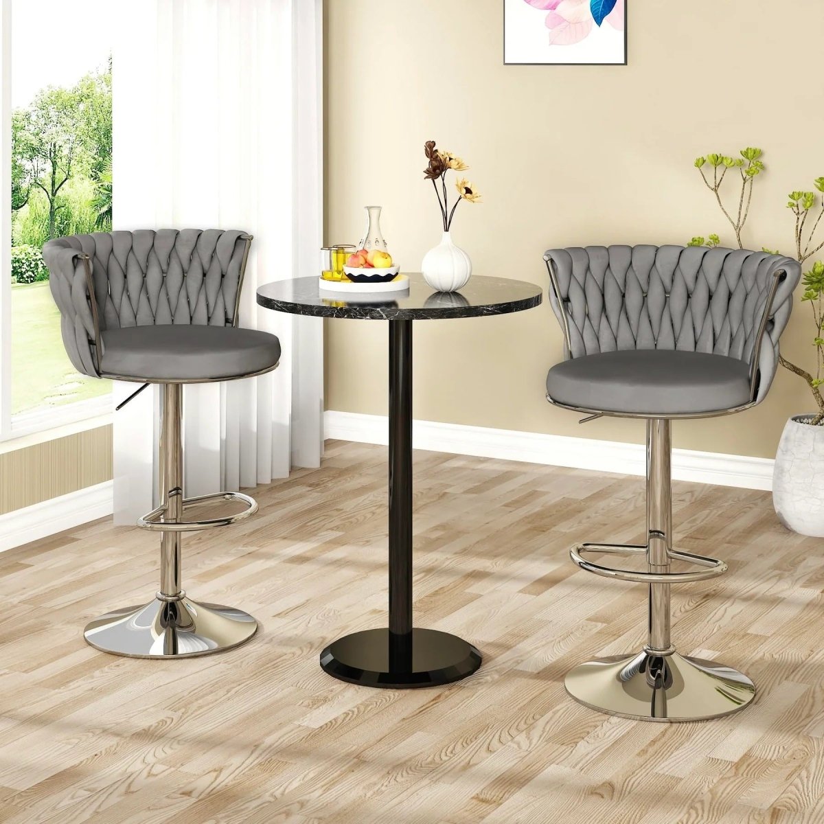 Meridian Velvet Swivel Counter Stools – Grey – Set of 2