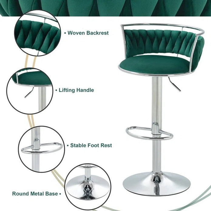 Serenita Velvet Swivel Counter Stool – Emerald Green – Set of 2