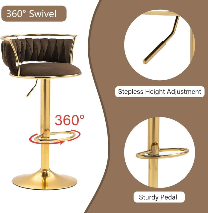 Valentina Velvet Swivel Bar Stools – Coffee – Set of 2