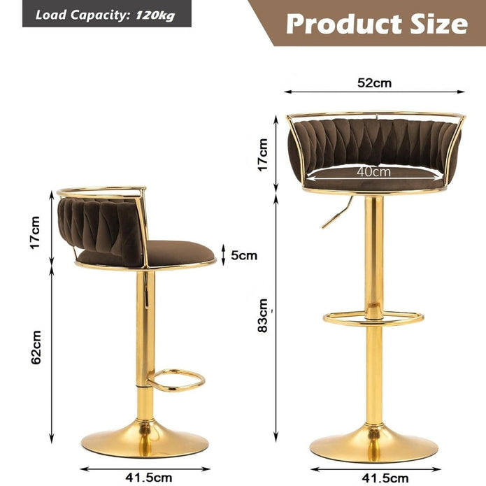 Valentina Velvet Swivel Bar Stools – Coffee – Set of 2