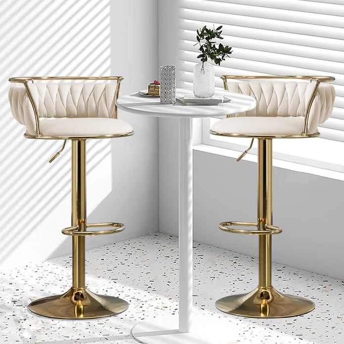 Valentina Velvet Swivel Bar Stool – Ivory with Gold Base – Set of 2