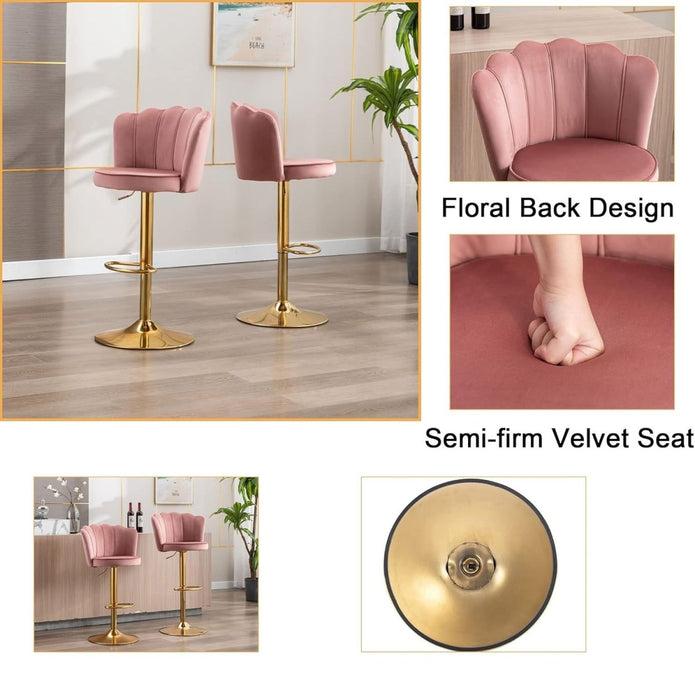 Serenita Velvet Swivel Bar Stool – Pink – Set of 2