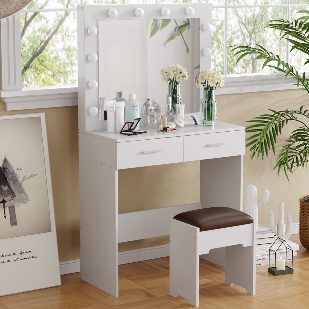Fidel Vanity Set with Lighted Mirror – White – Complete Set
