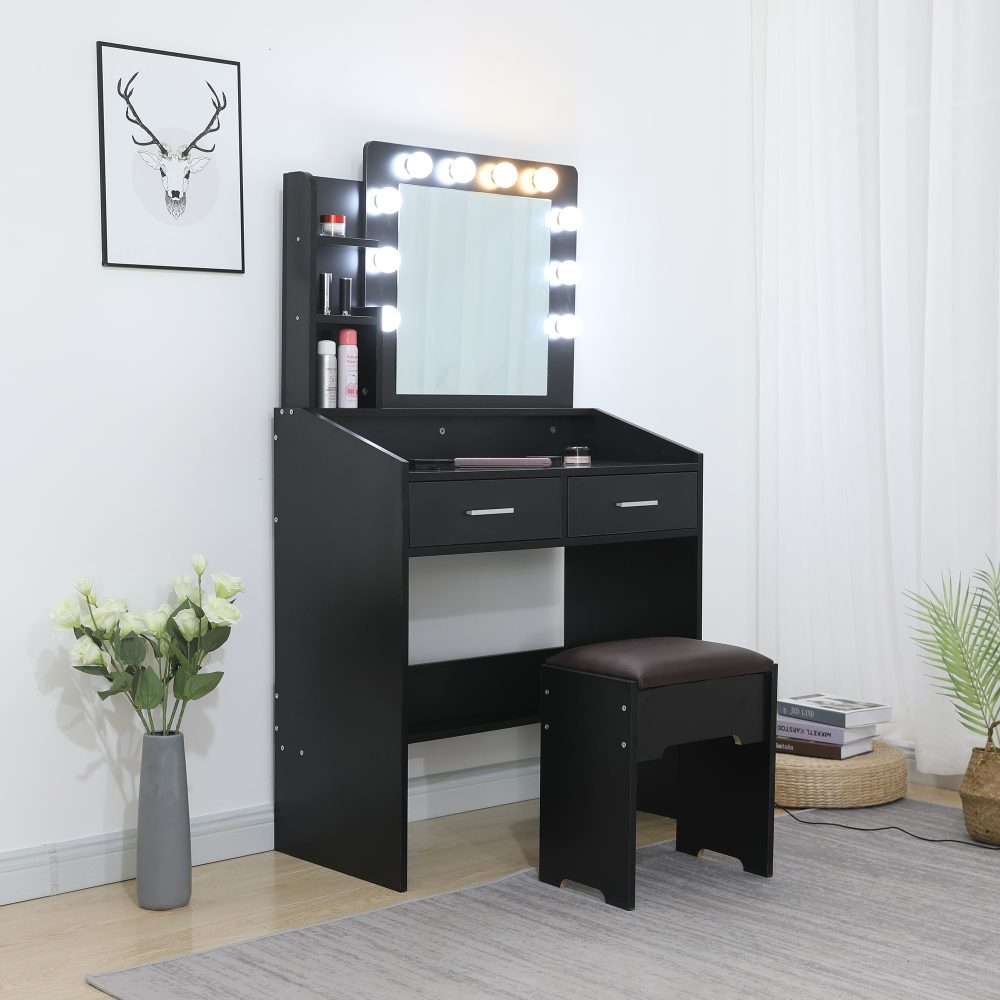 Diana Vanity Set with Lighted Mirror – Black