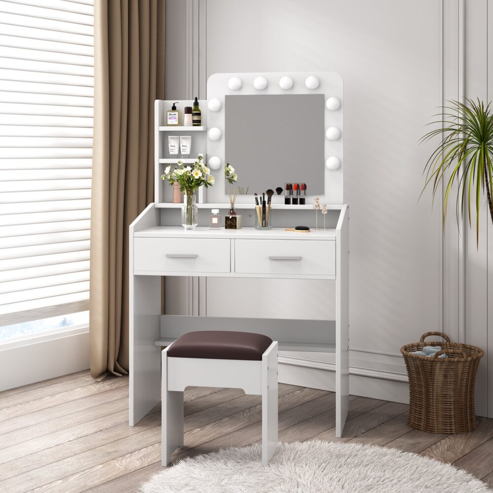 Diana Vanity Set with Lighted Mirror – White