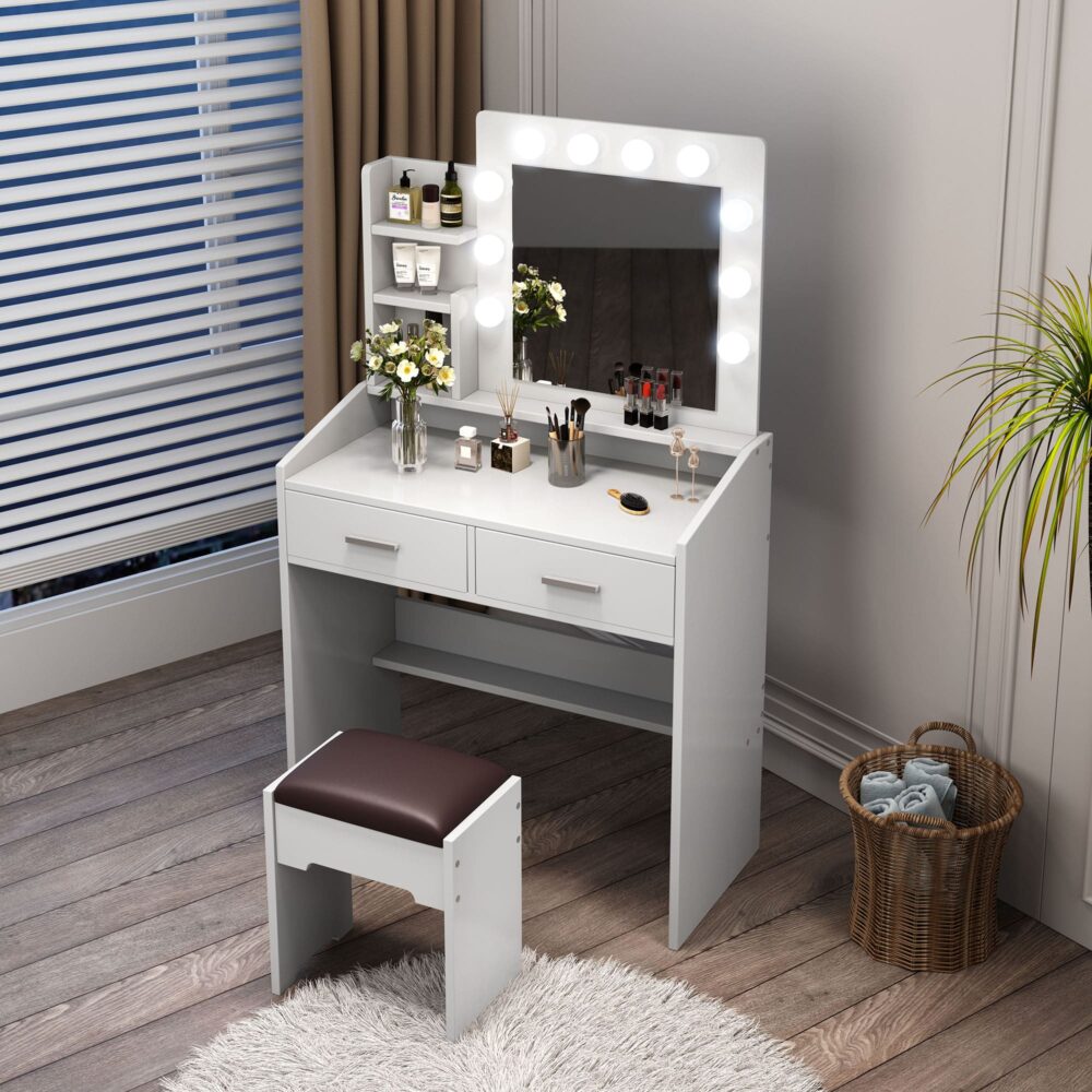 Diana Vanity Set with Lighted Mirror – White
