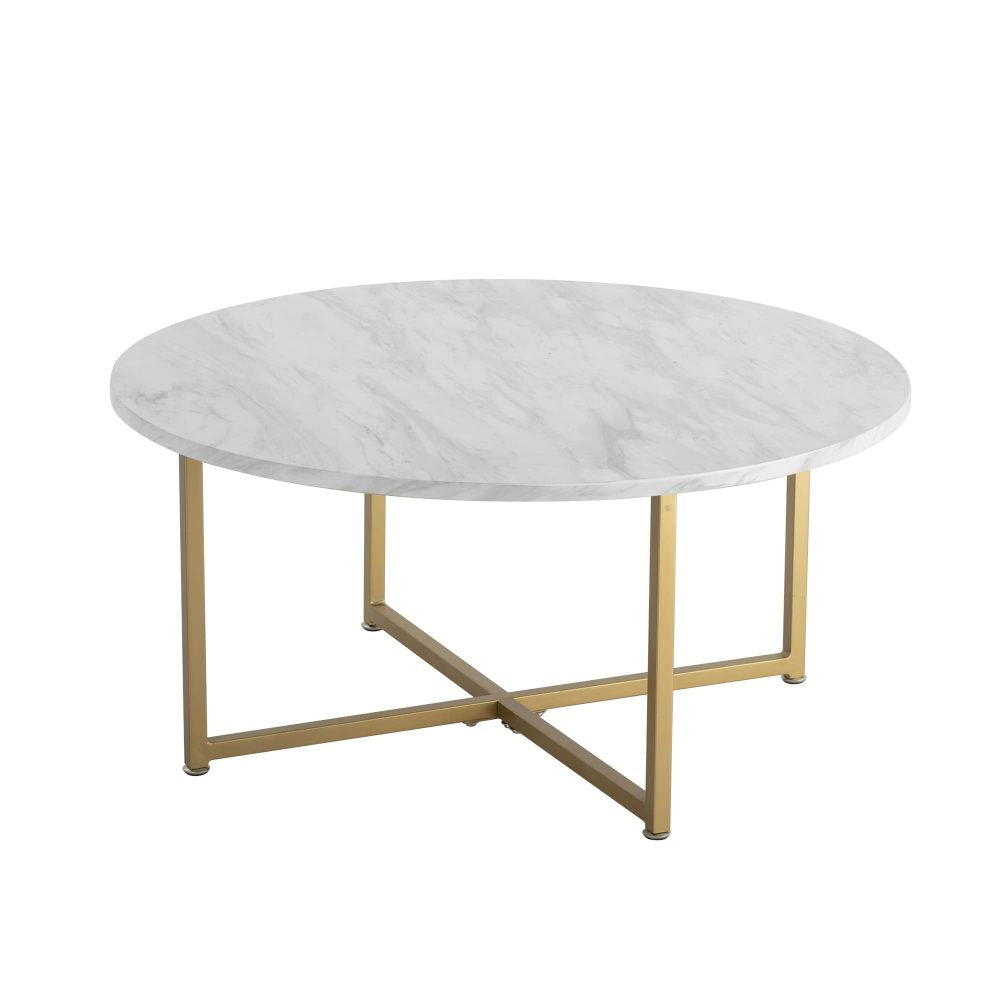 Haven Marble Effect Coffee Table – White & Gold – Round