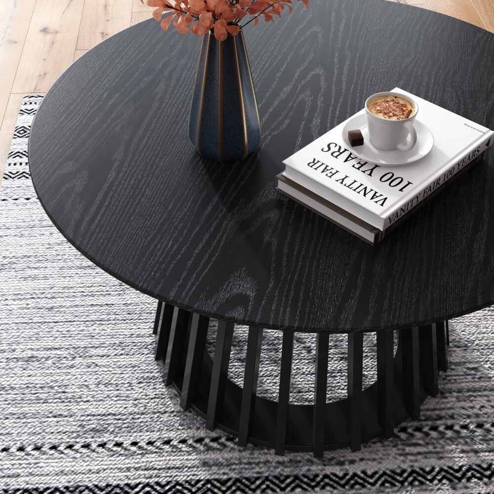 Palmer Slatted Coffee Table – Black & Brown / Wood – 80 cm