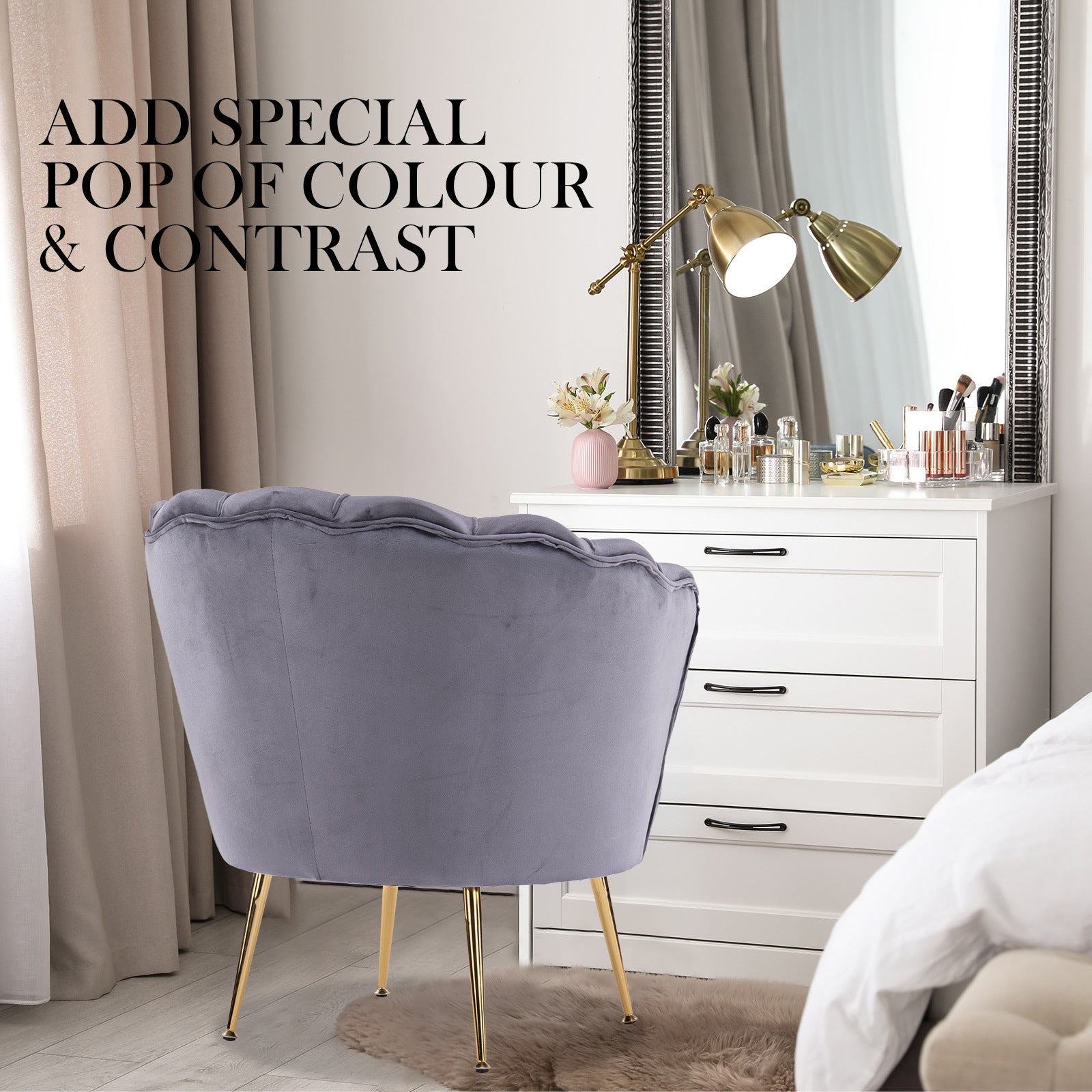 Scallop Shell Accent Chair – Grey – Single