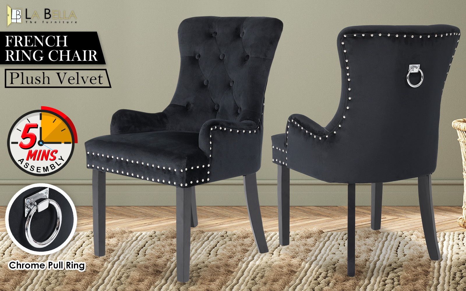 Lisse French Provincial Dining Chair – Black – Single