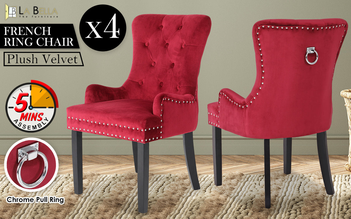 Lisse French Provincial Dining Chairs – Red – Set of 4